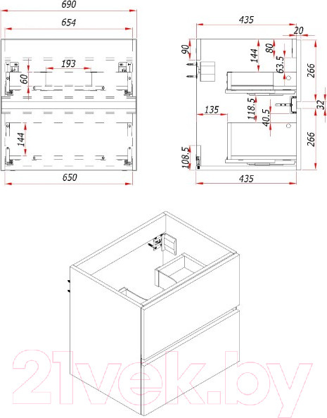 Изображение товара Тумба под умывальник ЗОВ Лира 70 / L70MWFMLGVG-KP13W (грифель глянцевый)