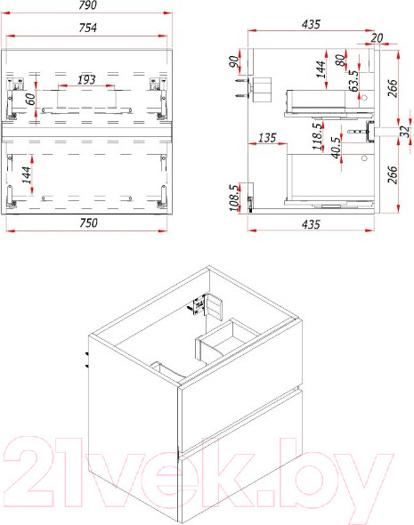 Изображение товара Тумба под умывальник ЗОВ Лира 80 / L80MWFMLGVG-KP13W (грифель глянцевый)