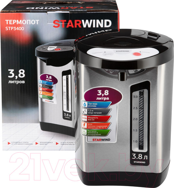 Изображение товара Термопот StarWind STP3400 (серебристый/черный)
