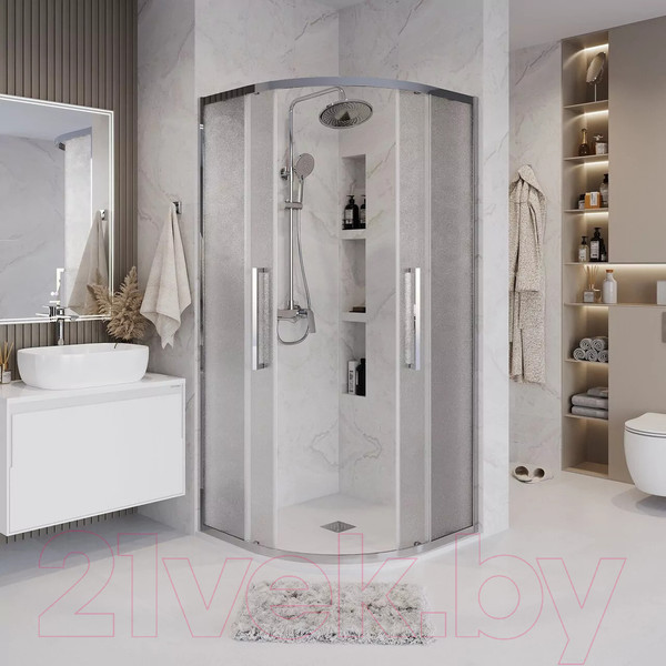 Изображение товара Душевой уголок Grossman Cosmo 80x80x195 / 301.K33.02.8080.10.02 (хром/шиншилла стекло)