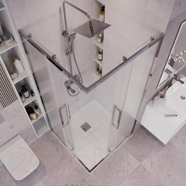 Изображение товара Душевой уголок Grossman Cosmo 80x80x195 / 300.K33.02.8080.10.02 (хром/шиншилла стекло)