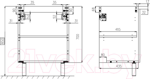 Изображение товара Тумба под умывальник ЗОВ Монови 80 / M80LA0LAS-LDSPA (аттик)