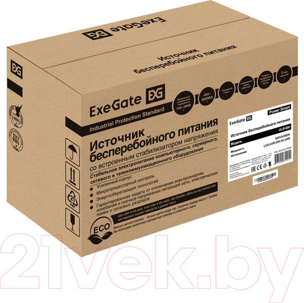 Изображение товара ИБП ExeGate Power Smart ULB-800 LCD (EP212517RUS)