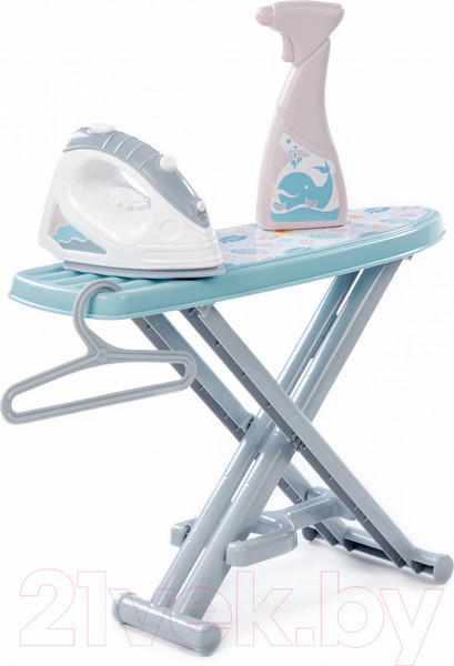 Изображение товара Набор хозяйственный игрушечный Полесье Утюжок с гладильной доской, пульверизатором и вешалкой / 67477 (серый/голубой)