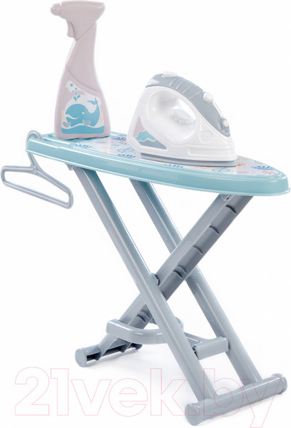 Изображение товара Набор хозяйственный игрушечный Полесье Утюжок с гладильной доской, пульверизатором и вешалкой / 67477 (серый/голубой)