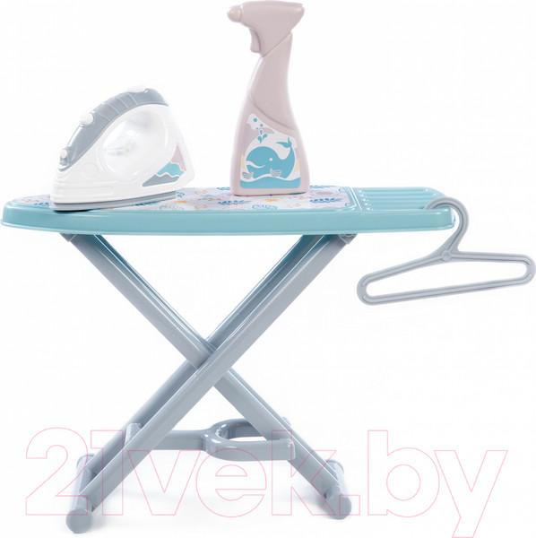 Изображение товара Набор хозяйственный игрушечный Полесье Утюжок с гладильной доской, пульверизатором и вешалкой / 67477 (серый/голубой)