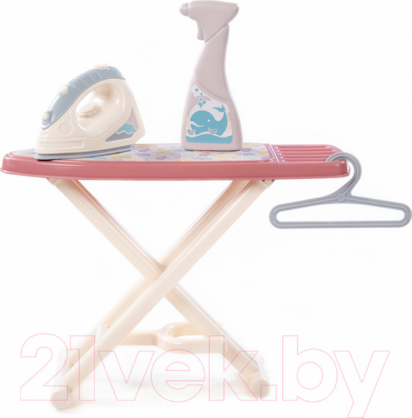 Изображение товара Набор хозяйственный игрушечный Полесье Утюжок с гладильной доской, пульверизатором и вешалкой / 67484 (коралловый)