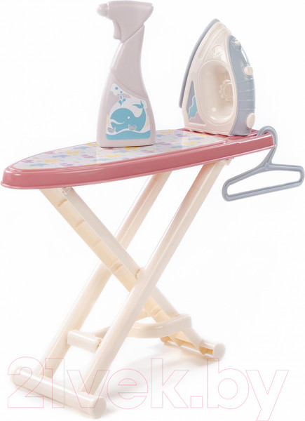 Изображение товара Набор хозяйственный игрушечный Полесье Утюжок с гладильной доской, пульверизатором и вешалкой / 67484 (коралловый)