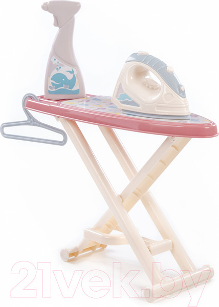 Изображение товара Набор хозяйственный игрушечный Полесье Утюжок с гладильной доской, пульверизатором и вешалкой / 67484 (коралловый)