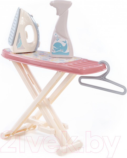 Изображение товара Набор хозяйственный игрушечный Полесье Утюжок с гладильной доской, пульверизатором и вешалкой / 67484 (коралловый)