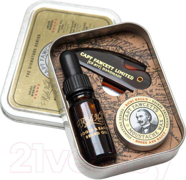 Изображение товара Набор косметики для ухода за бородой и усами Captain Fawcett Масло 10мл+Воск 15мл+Расческа