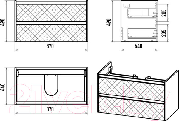 Изображение товара Тумба под умывальник Brevita Chester 90 / CHE-09090-49502Я (серый/темное дерево)
