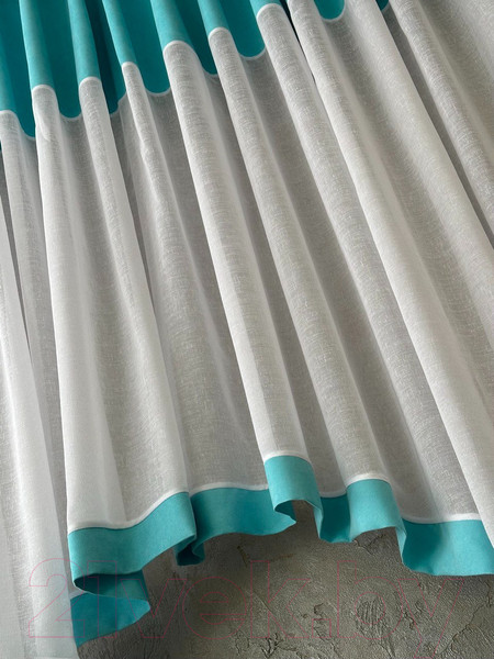 Изображение товара Гардина Ника Зварико 777175 400x175-125 (белый/бирюзовый/голубой 12482)