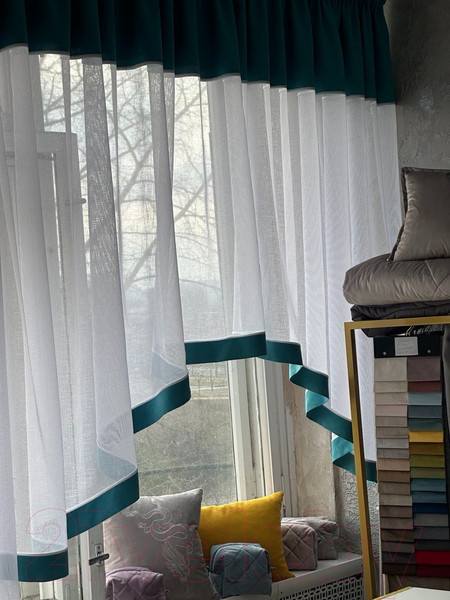 Изображение товара Гардина Ника Зварико 777175 400x175-125 (белый/бирюзовый 18)