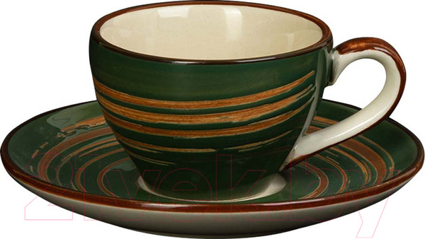 Изображение товара Чашка с блюдцем Luxstahl China Town HM34F41001 / фк8523 (слоновая кость/зеленый)