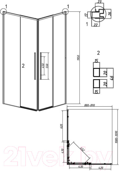 Изображение товара Душевой уголок Grossman Galaxy 110x90x195 / 300.K33.01.1190.21.10 (черный матовый/тонированное стекло)