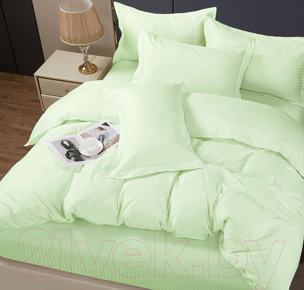 Изображение товара Комплект постельного белья PANDORA №1x1 12-0109 Светлая мята 2сп с европростыней (микрофибра-страйп)