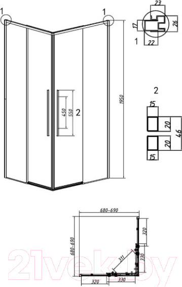 Изображение товара Душевая дверь Grossman Galaxy 70x195 / 1/2.K33.01.70.10.02 (хром/шиншилла стекло)