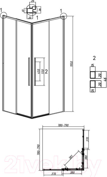 Изображение товара Душевая дверь Grossman Galaxy 80x195 / 1/2.K33.01.80.10.02 (хром/шиншилла стекло)