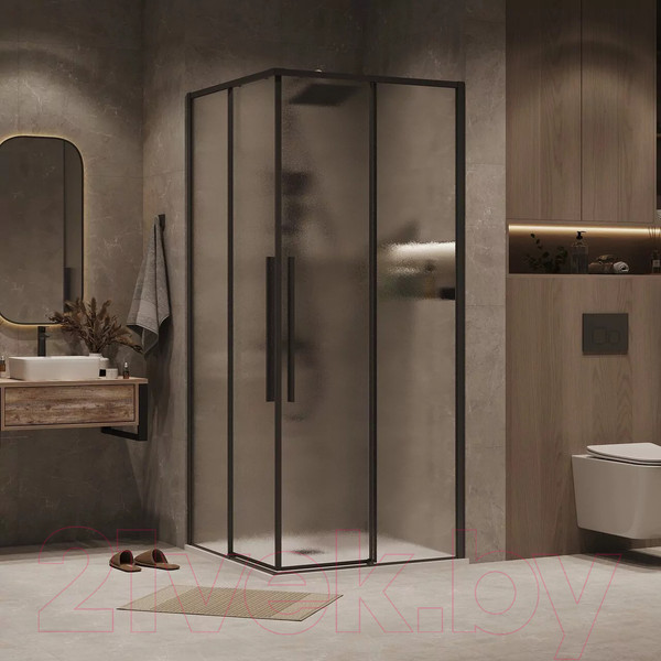 Изображение товара Душевая дверь Grossman Galaxy 90x195 / 1/2.K33.01.90.21.02 (черный матовый/шиншилла стекло)