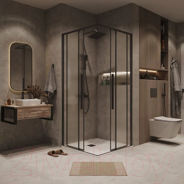 Изображение товара Душевой уголок Grossman Galaxy 100x100x195 / 300.K33.01.1010.21.02 (черный матовый/шиншилла стекло)