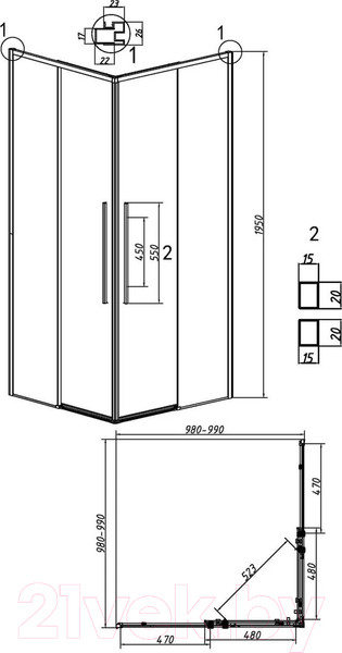 Изображение товара Душевой уголок Grossman Galaxy 100x100x195 / 300.K33.01.1010.21.02 (черный матовый/шиншилла стекло)