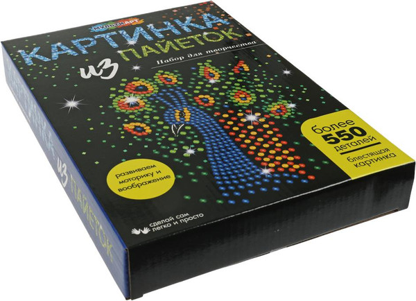 Изображение товара Набор для творчества MultiArt Картина из пайеток с гвоздиками павлин / SEQPIC-MA-PE