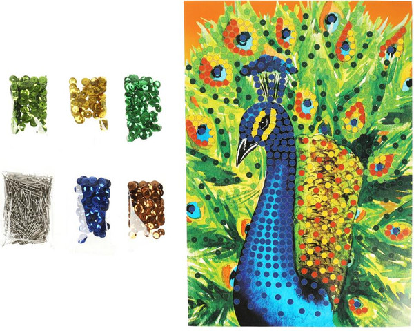 Изображение товара Набор для творчества MultiArt Картина из пайеток с гвоздиками павлин / SEQPIC-MA-PE