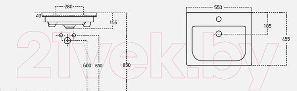 Изображение товара Тумба с умывальником Гамма Р23оФ8-У55 Софт-13055 со столешницей (правый, бетон светлый)
