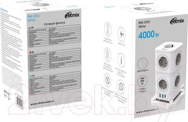 Изображение товара Сетевой фильтр Ritmix RM-292C (белый)