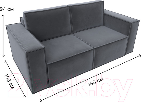 Изображение товара Диван Лига Диванов Куба мини / 121875 (велюр серый)