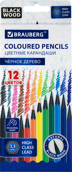 Изображение товара Набор цветных карандашей Brauberg 181856 (12цв)
