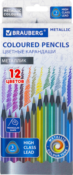 Изображение товара Набор цветных карандашей Brauberg Metallic / 181853 (12цв)