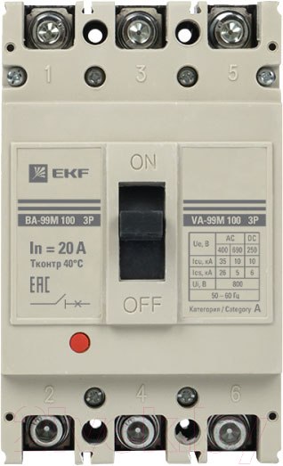 Изображение товара Выключатель автоматический EKF PROxima ВА-99М 100/20А 3P 35кА / mccb99-100-20m