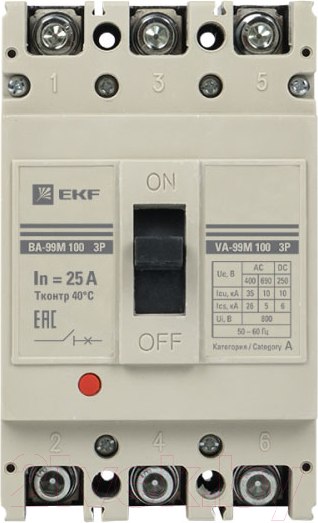 Изображение товара Выключатель автоматический EKF PROxima ВА-99М 100/25А 3P 35кА / mccb99-100-25m