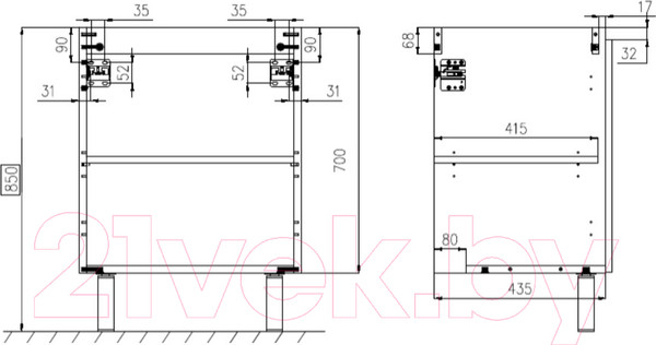 Изображение товара Тумба под умывальник ЗОВ Монови 60 / M60LW0LWS-LDSPW (белый)