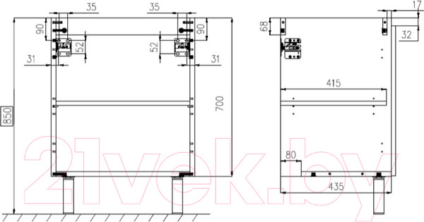 Изображение товара Тумба под умывальник ЗОВ M80LW0LWS-LDSPW (белый)