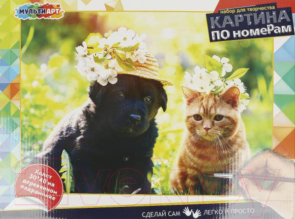 Изображение товара Картина по номерам MultiArt Кот и собака / CANV30X40-MULTI68