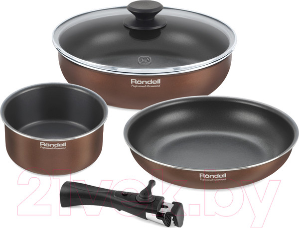 Изображение товара Набор кухонной посуды Rondell RDA-1690 (26см, с крышкой+24см+16см+съемная ручка)