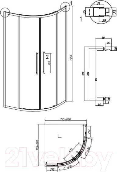Изображение товара Душевой уголок Grossman Cosmo 80x80x195 / 301.K33.02.8080.10.00