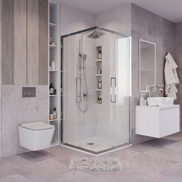 Изображение товара Душевой уголок Grossman Cosmo 80x80x195 / 300.K33.02.8080.10.00 (хром/прозрачное стекло)