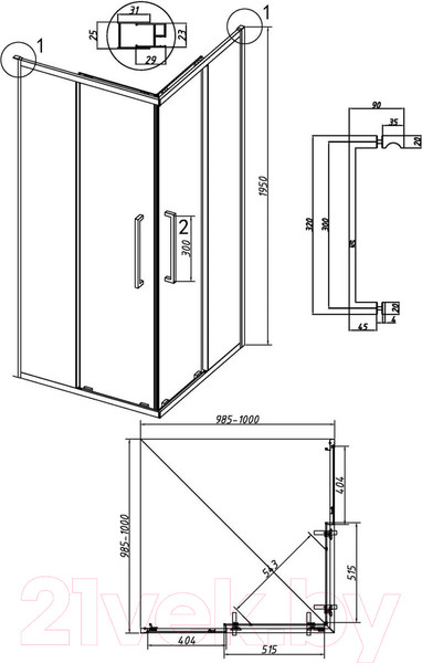 Изображение товара Душевой уголок Grossman Cosmo 100x100x195 / 300.K33.02.1010.21.10 (черный матовый/тонированное стекло)