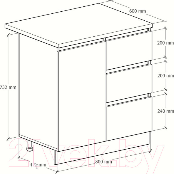 Изображение товара Шкаф-стол кухонный Артём-Мебель Мэри 800мм СН-114.232-р (серый графит)
