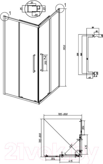 Изображение товара Душевой уголок Grossman Cosmo 80x80x195 / 300.K33.02.8080.21.10 (черный матовый/тонированное стекло)