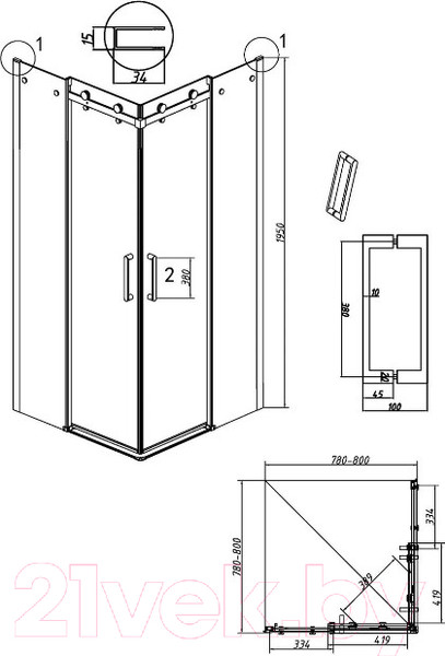 Изображение товара Душевой уголок Grossman Classic 80x80x195 / 300.K33.04.8080.21.00 (черный матовый/прозрачное стекло)