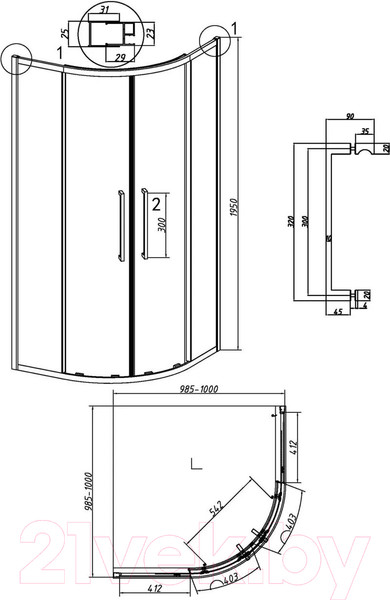 Изображение товара Душевой уголок Grossman Cosmo 100x100x195 / 301.K33.02.1010.21.00 (черный матовый/прозрачное стекло)