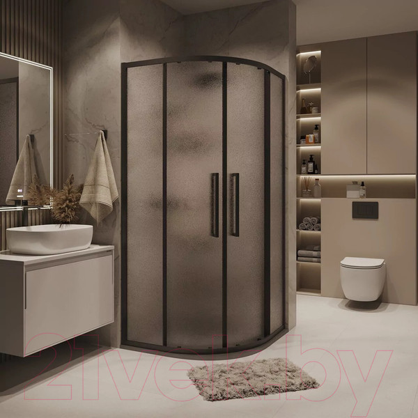 Изображение товара Душевой уголок Grossman Cosmo 100x100x195 / 301.K33.02.1010.21.02 (черный матовый/шиншилла стекло)