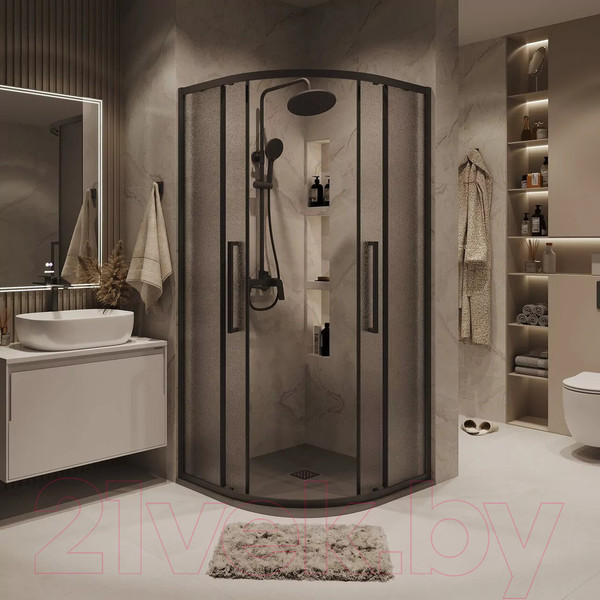 Изображение товара Душевой уголок Grossman Cosmo 100x100x195 / 301.K33.02.1010.21.02 (черный матовый/шиншилла стекло)