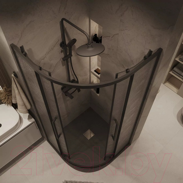 Изображение товара Душевой уголок Grossman Cosmo 100x100x195 / 301.K33.02.1010.21.02 (черный матовый/шиншилла стекло)