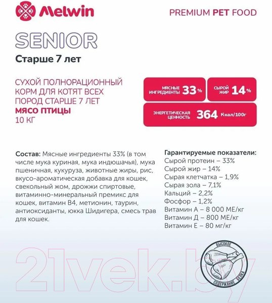Изображение товара Сухой корм для кошек Melwin для стерилизованных с Форелью и розмарином (10кг)